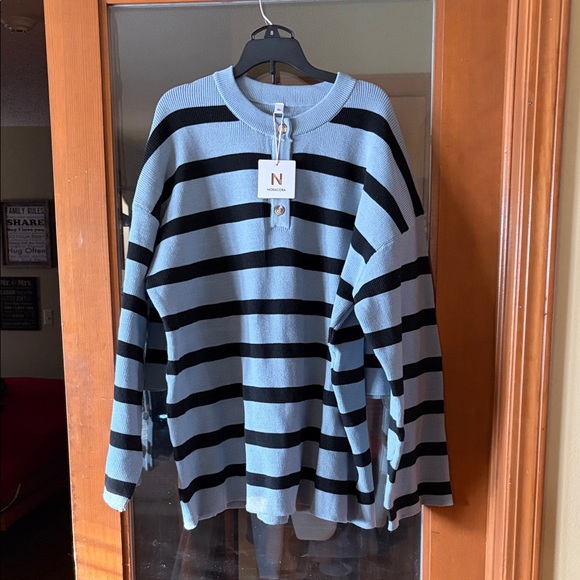 noracora Sweaters - Bnwt Noracora Blue and Black striped Sweater top with matching shorts outfit.